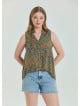 Shirt Collar Asymmetric Cut Petrol Bohemian Blouse 4563
